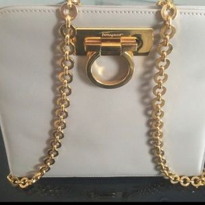 Salvatore Ferragamo Vintage Leather Handbag with Gold Chain
